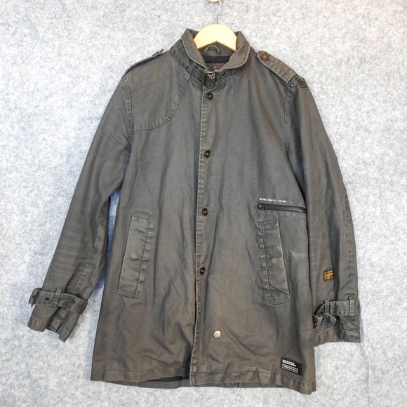 G Star Raw Mens Military Jacket S Green Denim Buckle Field Hunt Army Canvas